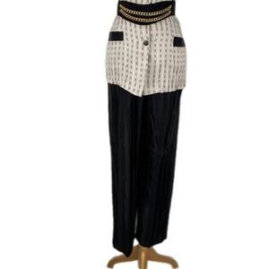 Vintage Shiny Matte Stripe Black Stretch Waist Pants - Women's Size M